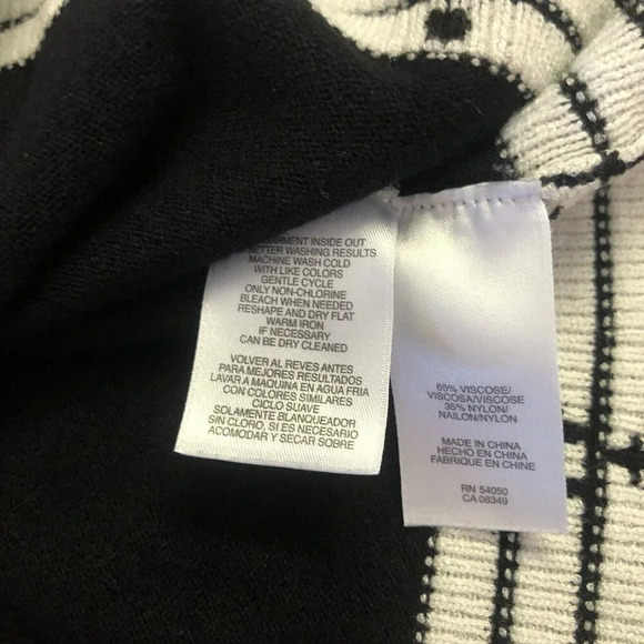Nine West Sweater Dress Black White Boarder Hem Knit Pullover Size L 3/4 sleeve - Picture 9 of 9